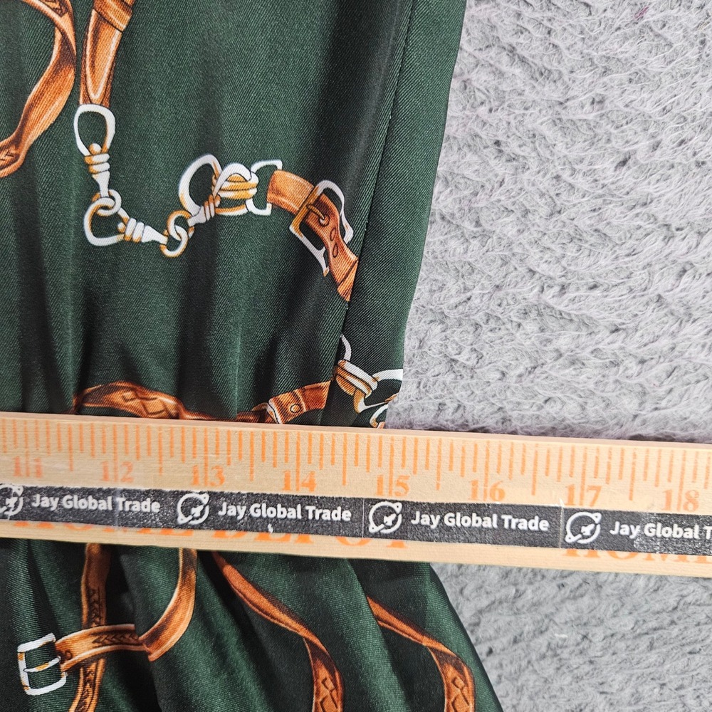 Zara Basic Green Equestrian Chain Belt Print Pleated Mini Dress Womens Sz M NEW - Picture 9 of 11